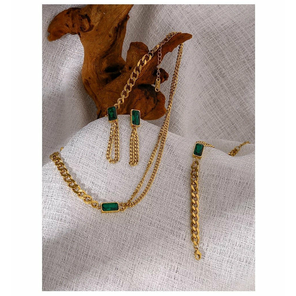 Emerald Green Stainless Steel Jewelry Set