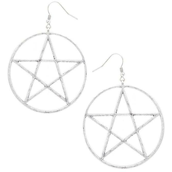 Large round open star silver earrings