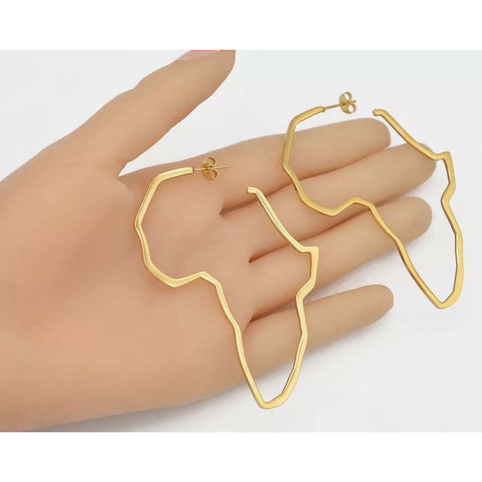 Sarafina Africa Continent Shaped Hoops XL - Stainless Steel