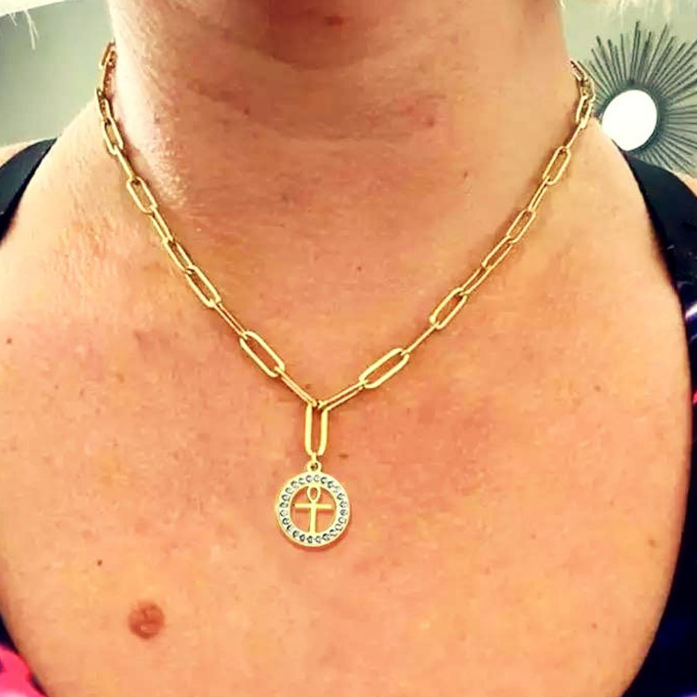 Ankh Pendant Paper Clip Necklace