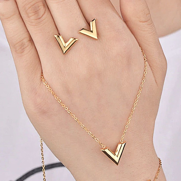 V-Love Letter Earrings - Stainless Steel