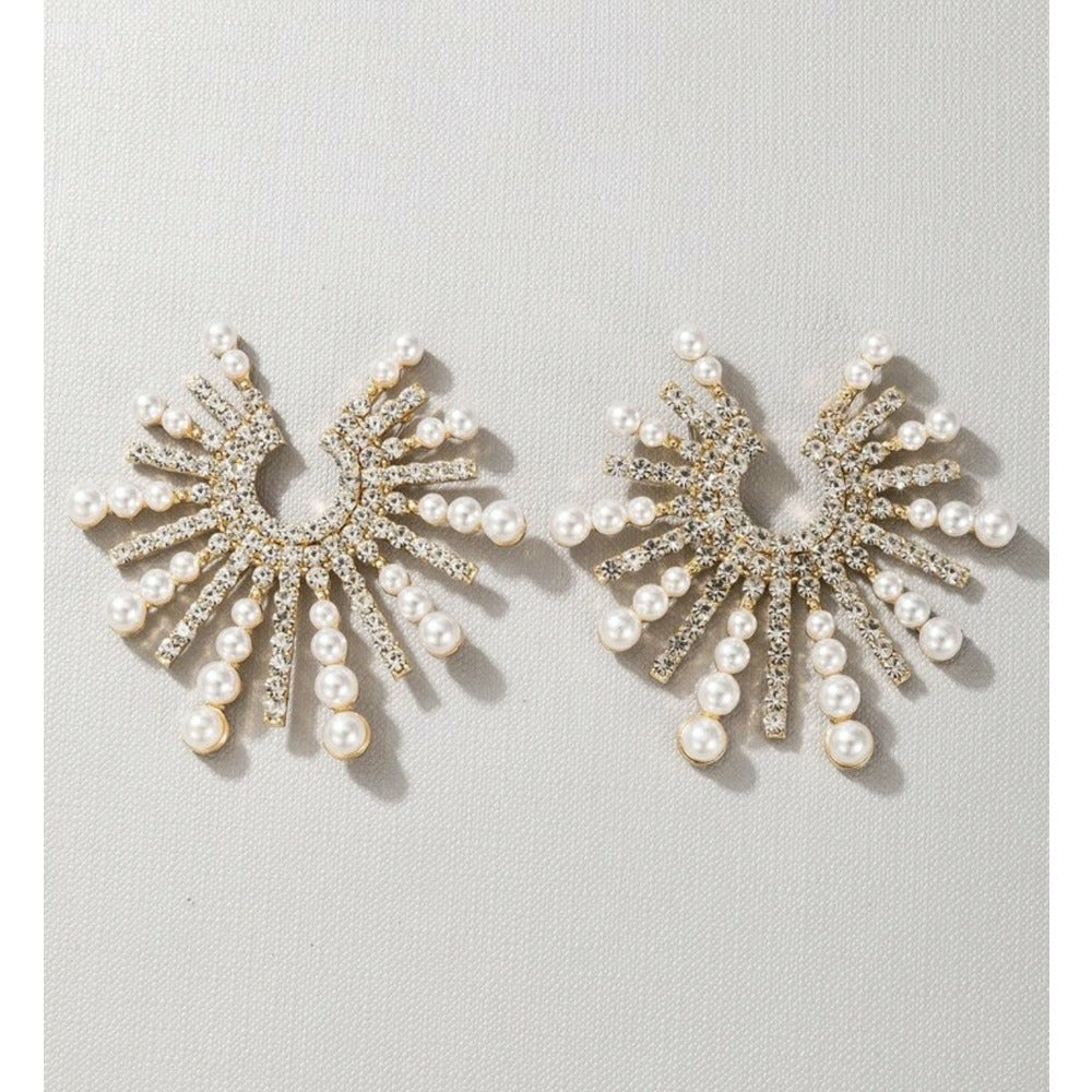 C-Spoke Rhinestone Pearl Statement Earrings