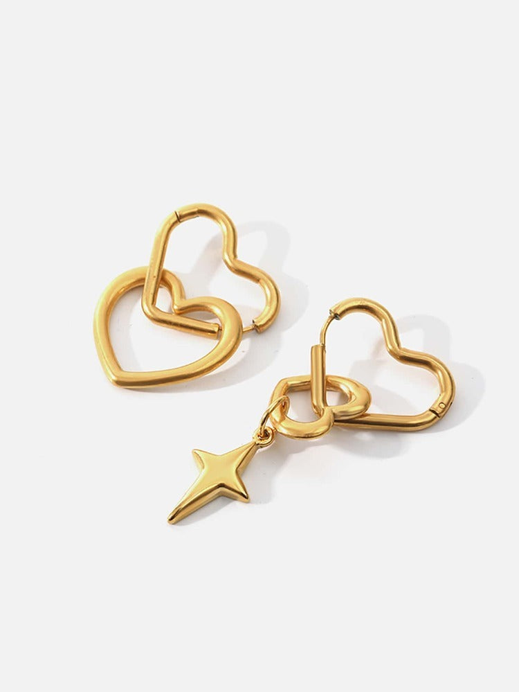 Heart-Star Mismatched Drop Earrings- Stainless Steel