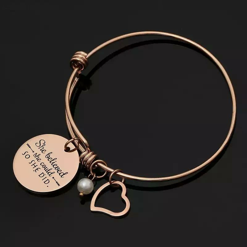 She Believe She Could So She Did Inspirational Bangle bracelet