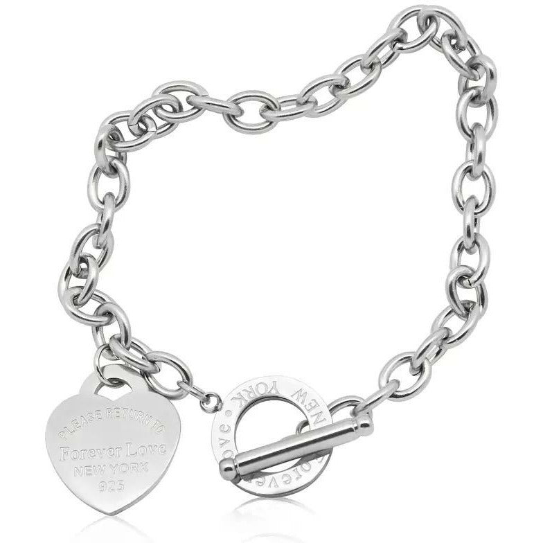 Heart tag pendant charm bracelet - silver