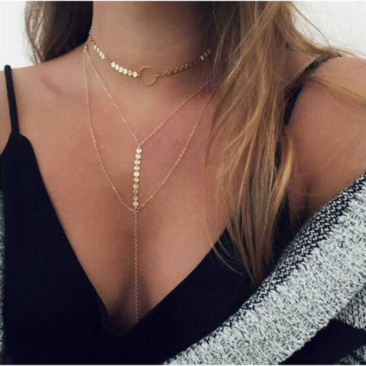 Multilayered sequins choker necklace- Gold / Silver 