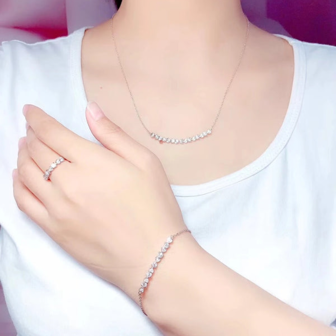 Moissanite Love Heart Necklace, Bracelet and Ring Set