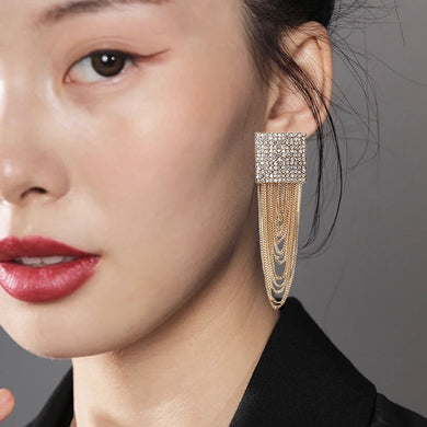 Rhinestone Tassel Chain Earrings