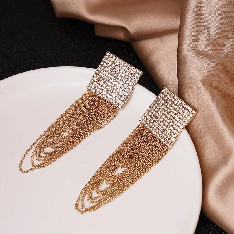 Mila Rhinestone Tassel Chain Earrings