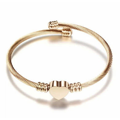 Stainless Steel Heart / Love Cable Wire Bracelet - Rose Gold Jewelry 