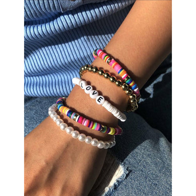 Hot Pink Multicolored Boho Beaded Bracelet - 5 Pieces