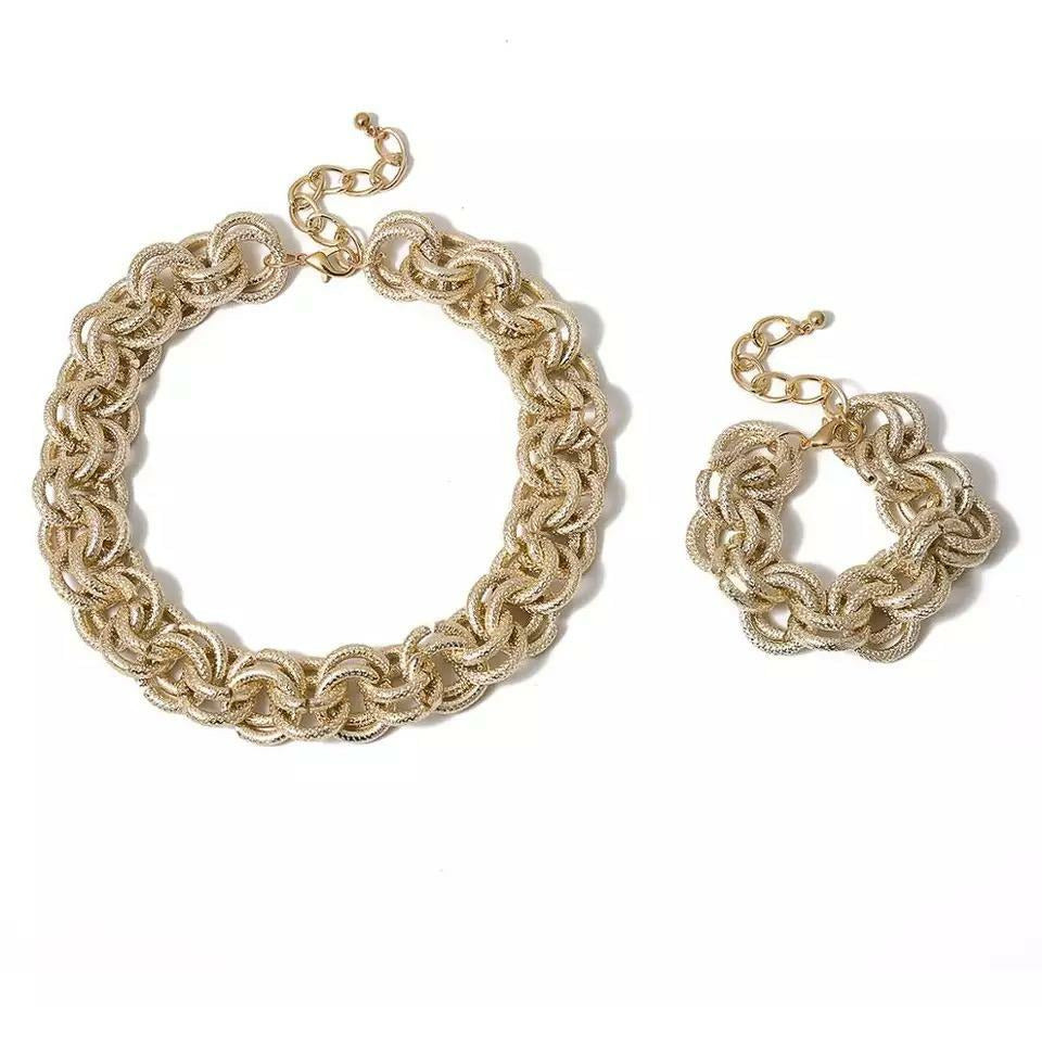 Malia Double Chain Choker Necklace &amp; Bracelet Set