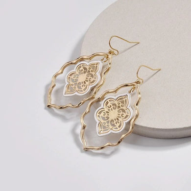 Two tone Filigree cut dangle earrings- Gold Silver 