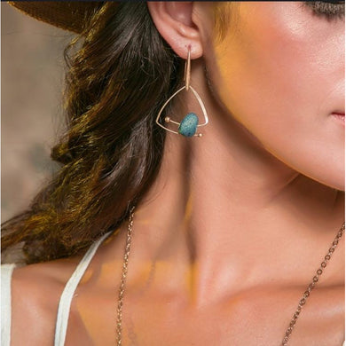 Quartz druzy geometric gold drop earrings 