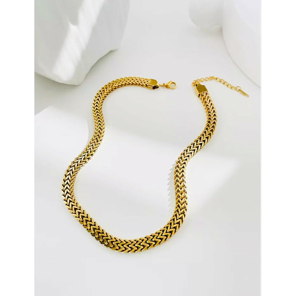 Flat Link Herringbone Chunky Chain Choker Gold Necklace