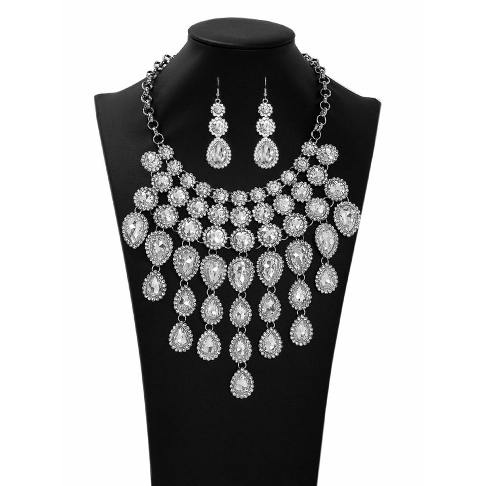 Rhinestone Collar Necklace - Silver