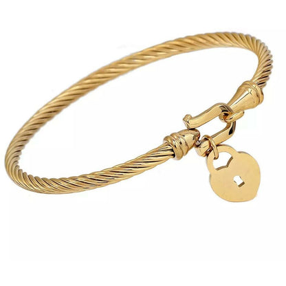 Stainless steel gold bangle bracelet with heart locket 