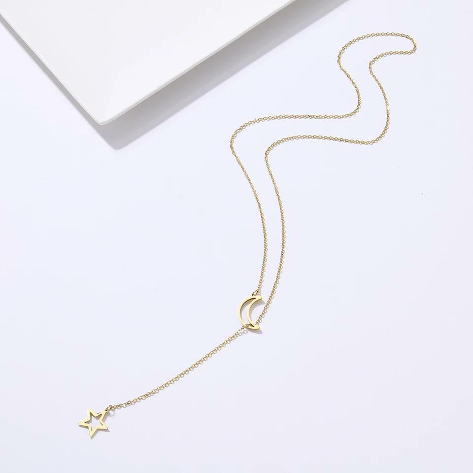 Moon star gold stainless steel necklace 