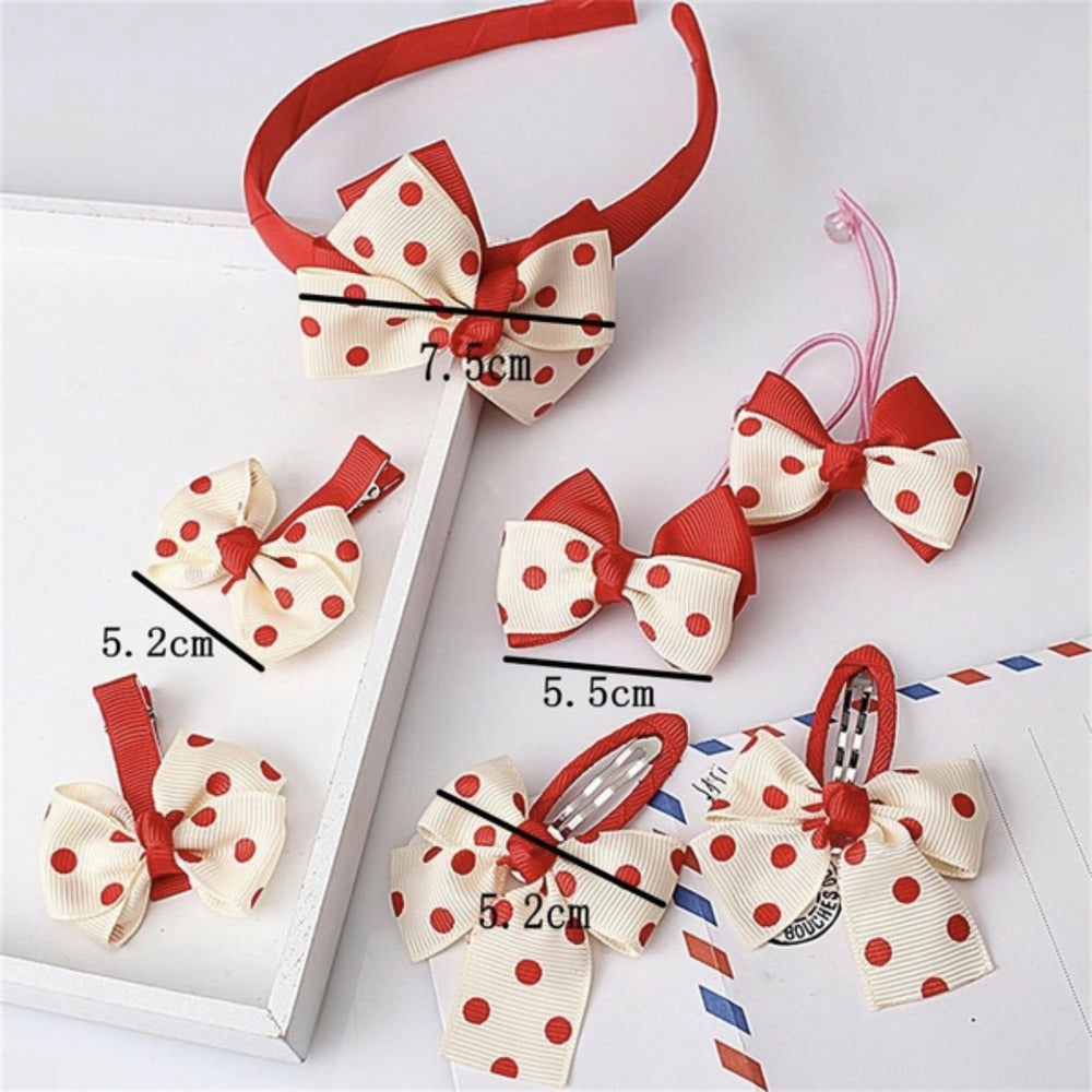 7 Pieces Hair Accessories - Red Polka Dot Headband and Hair Clip Set