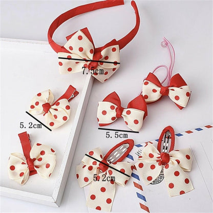 7 Pieces Hair Accessories - Red Polka Dot Headband and Hair Clip Set