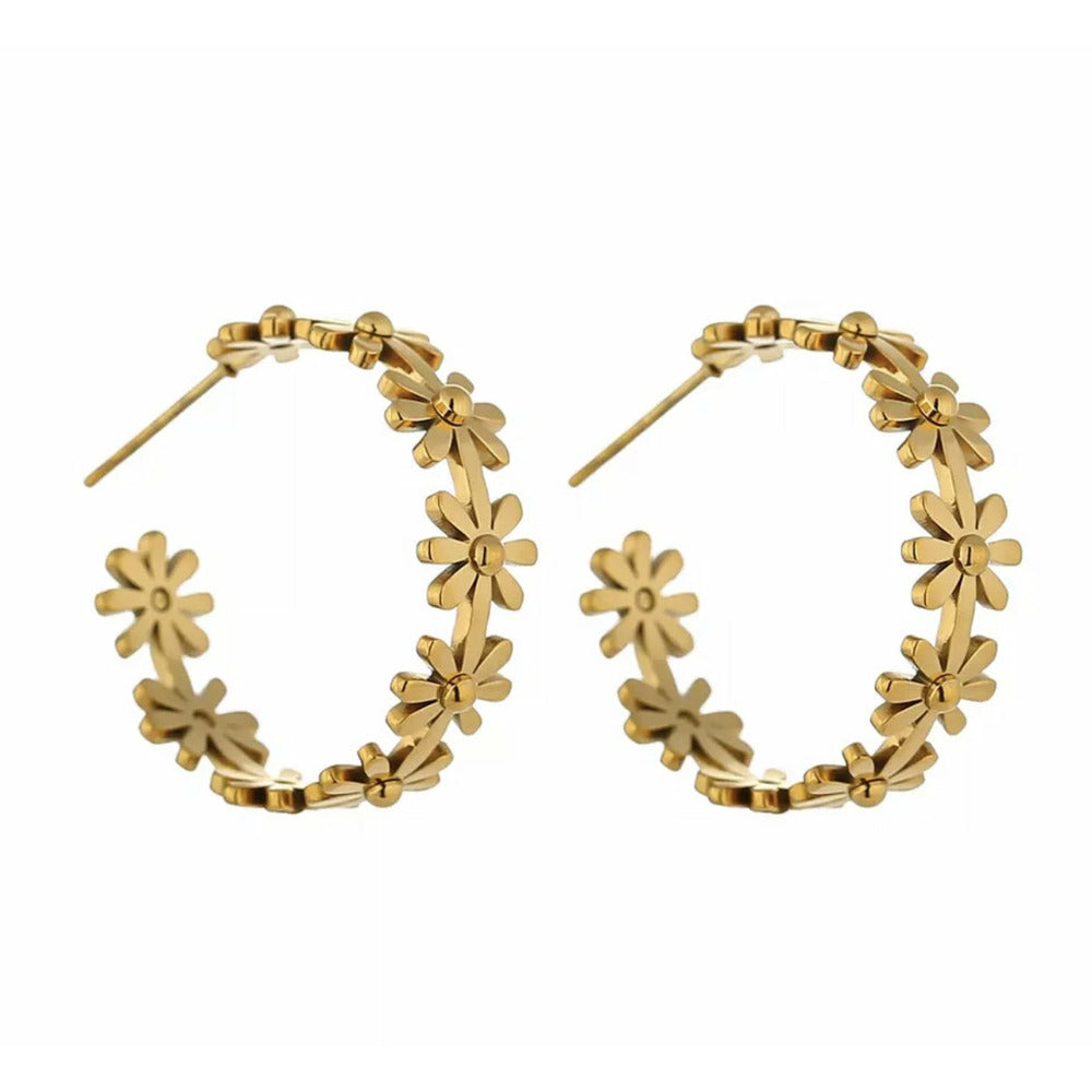 Sunflower gold stainless steel hoop earrings