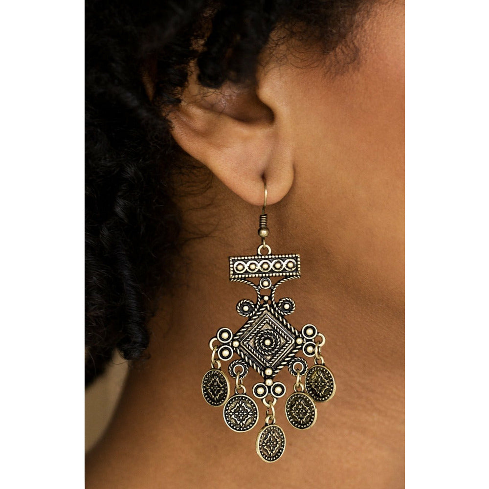 Tribal brass chandelier earrings 