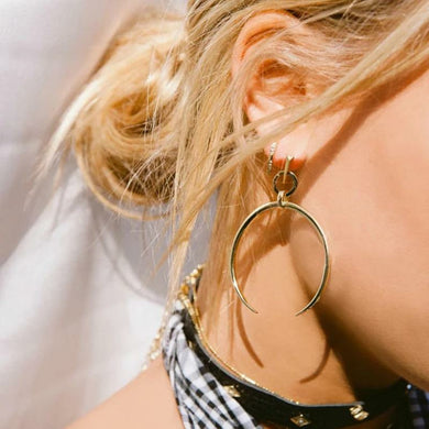 Gold crescent tribal moon drop earrings 