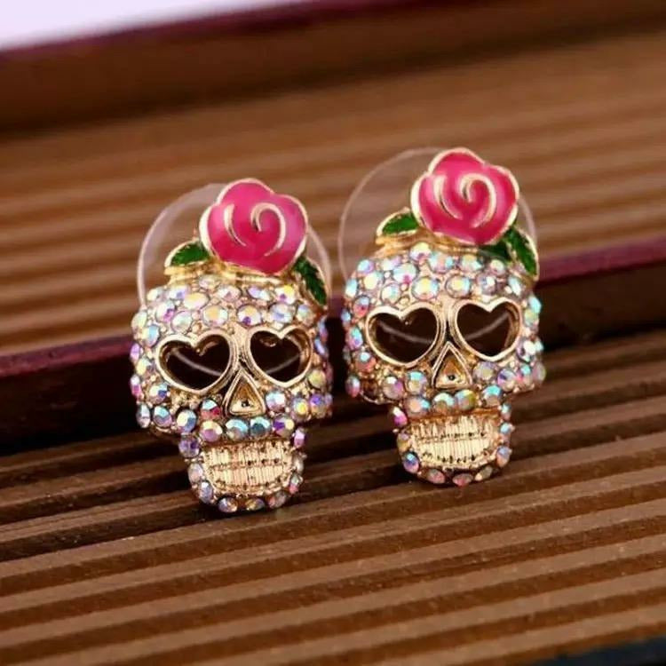 Skeleton and rose skull Halloween earrings
