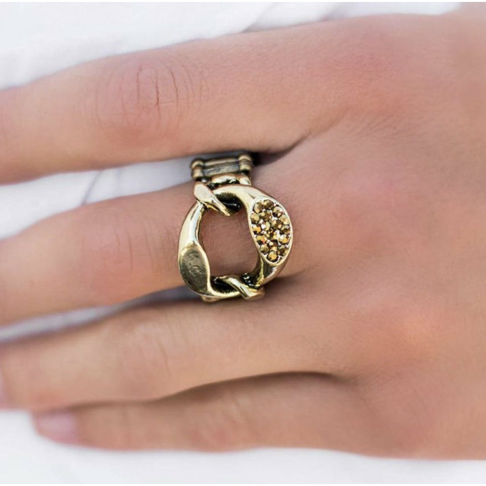 Brass Brown Rhinestone Ring