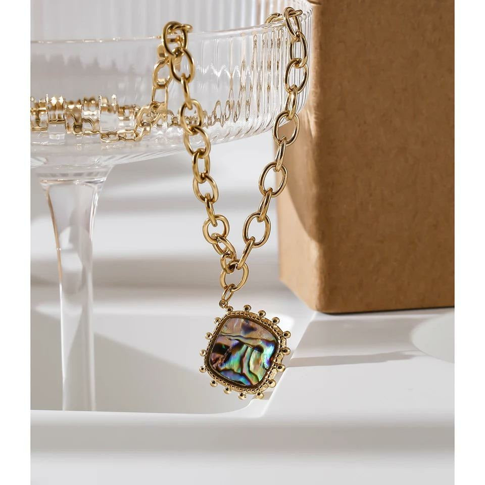 Abalone Gold Stainless Steel Necklace