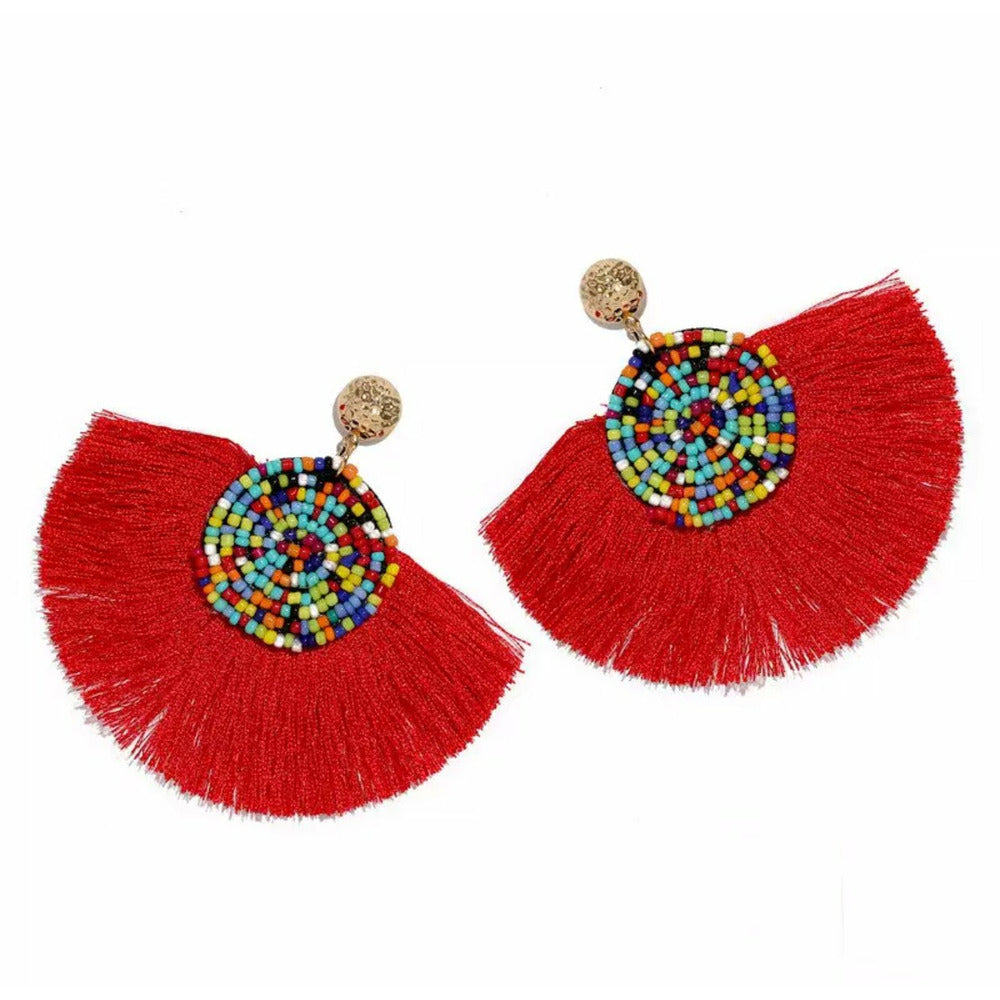 Bohemian tassel earrings - red