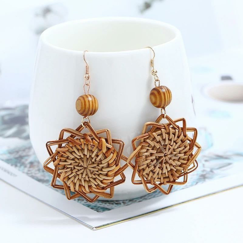 Starry Geometric Rattan Earrings 