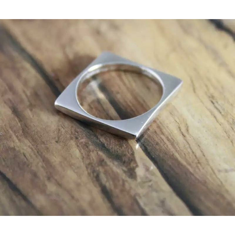 silver square ring,square band,silver wedding ring,stacking ring,ring for man,geometric ring,narrow ring,everyday ring