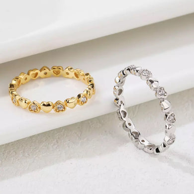 Eternity Heart Moissanite Diamond Ring - 925 Sterling Silver / 18 k Gold Plated