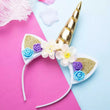 Gold unicorn Cat flower headband 