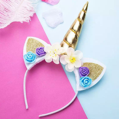 Gold unicorn Cat flower headband 