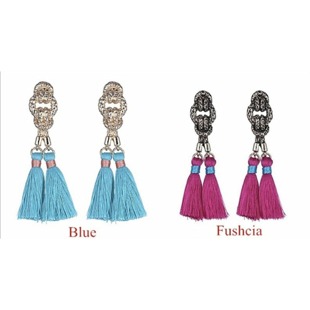 Bohemian tassel earrings - blue, pink
