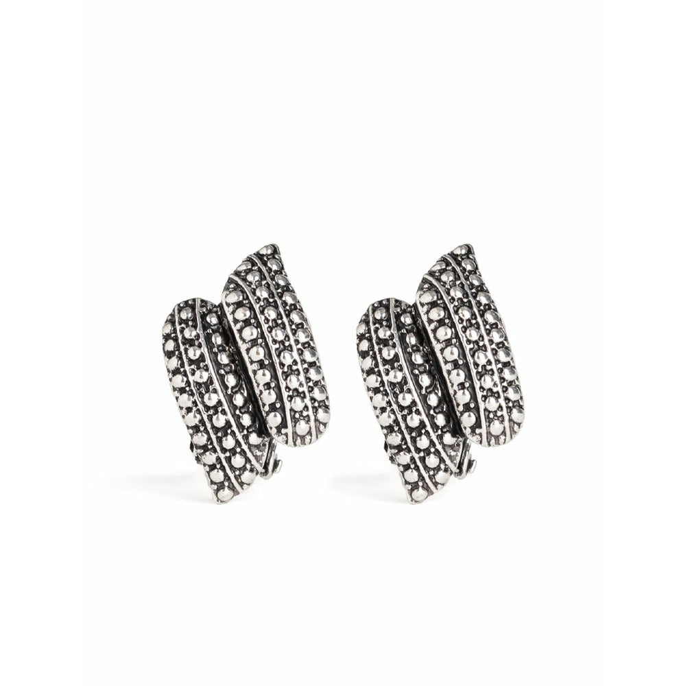 Abstract Twisted Silver Stud - Clip On Earrings 