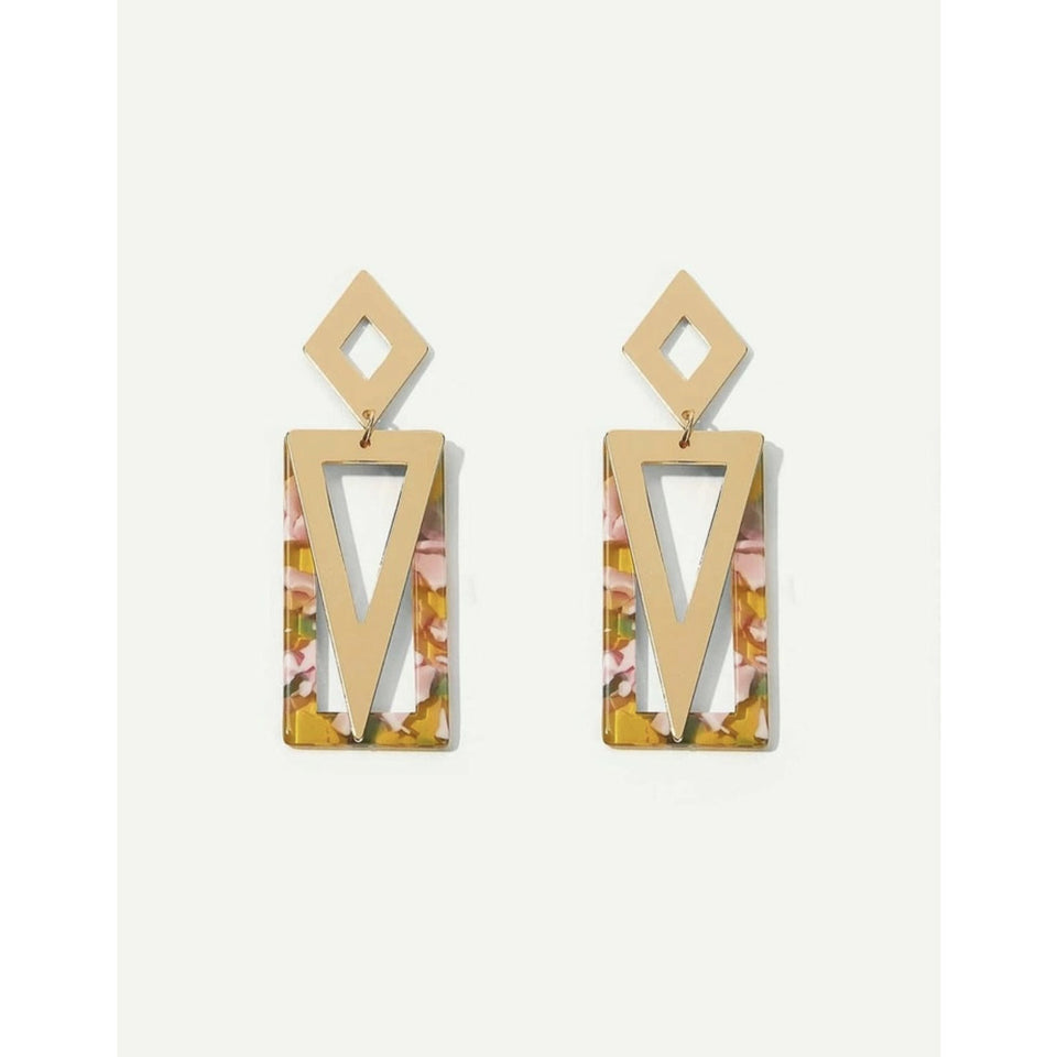 multicolored marble resin rectangle drop earrings