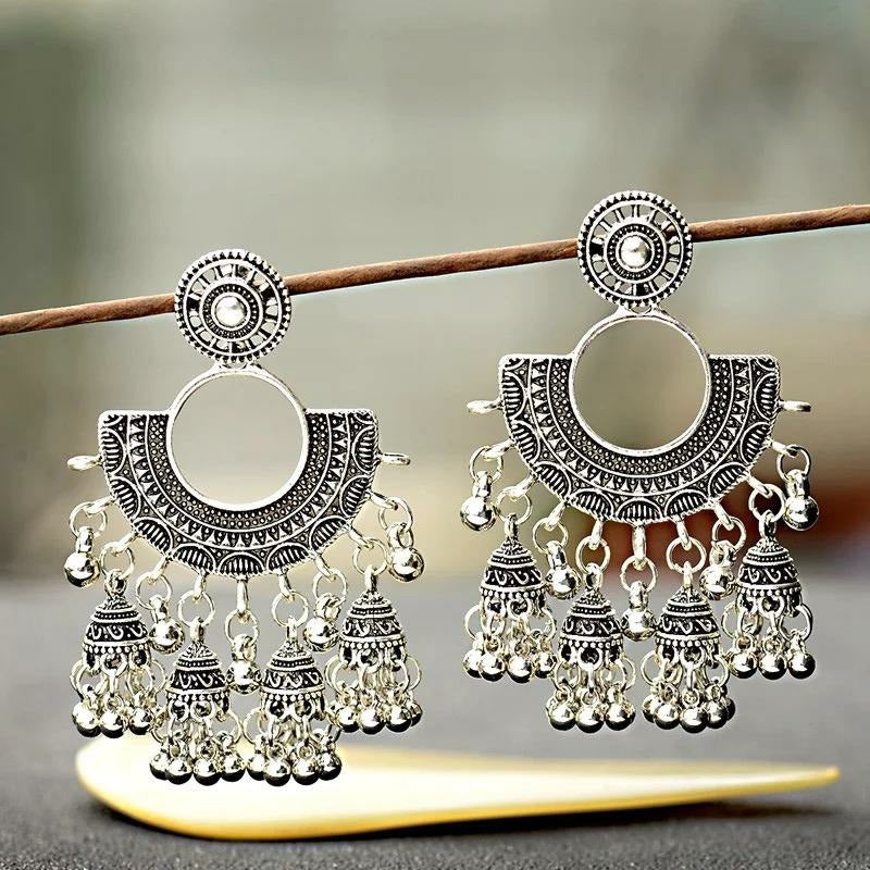 Silver large jhumka / jhumki chandelier earrings 
