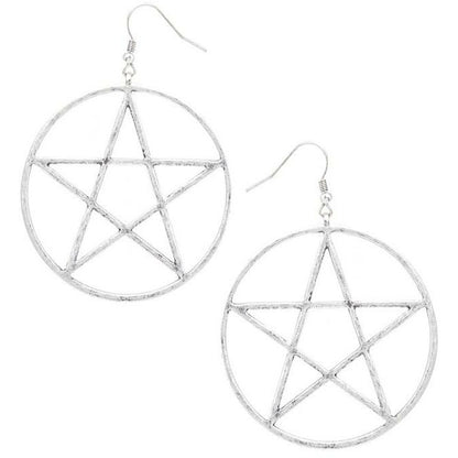 Large round open star silver earrings