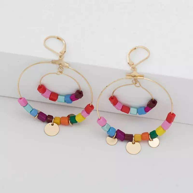 Beaded Rainbow Circle Earrings