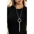 Long silver rhinestone necklace for party, dinner, holidays
