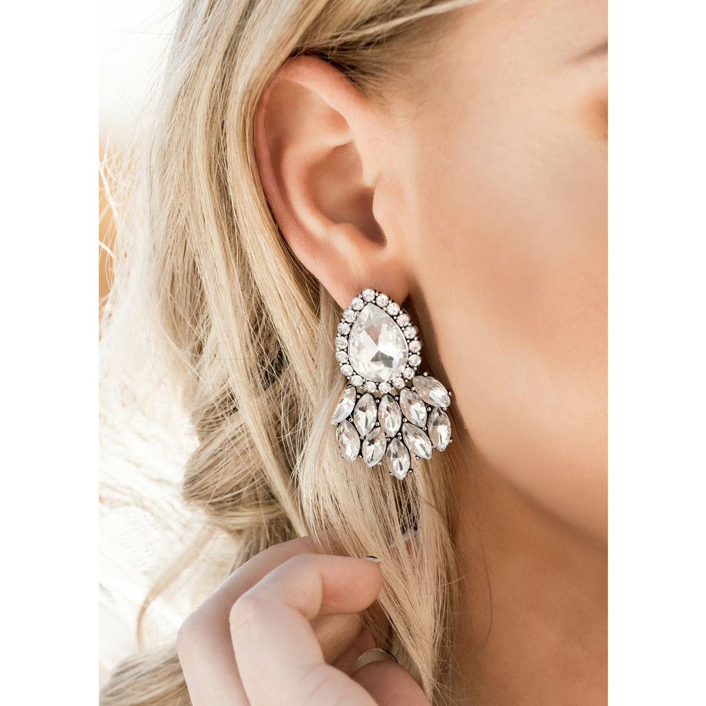Large Rhinestone Studed Drop Flower Earrings