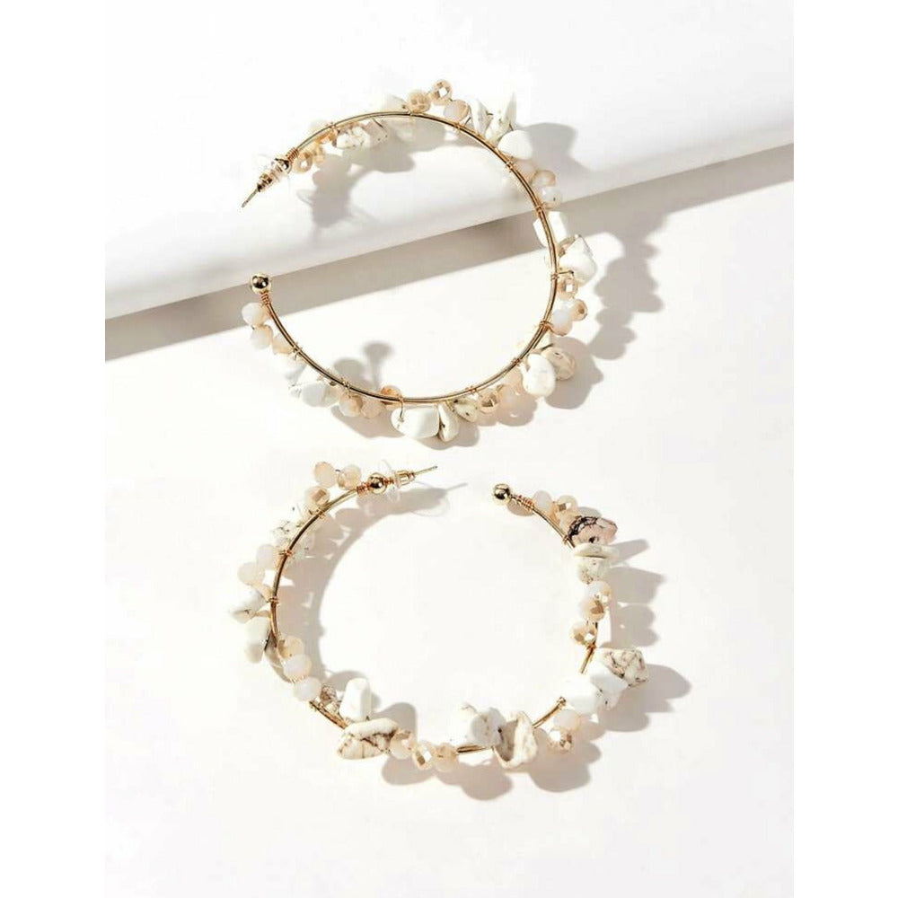 Summer Earrings - Earthy Stone Large Gold Hoop Earrings