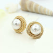 Big Simulated Pearl, Golden Rope Women Stud Earrings make the best sophisticated statement at dinner, work or wedding bridal party. 