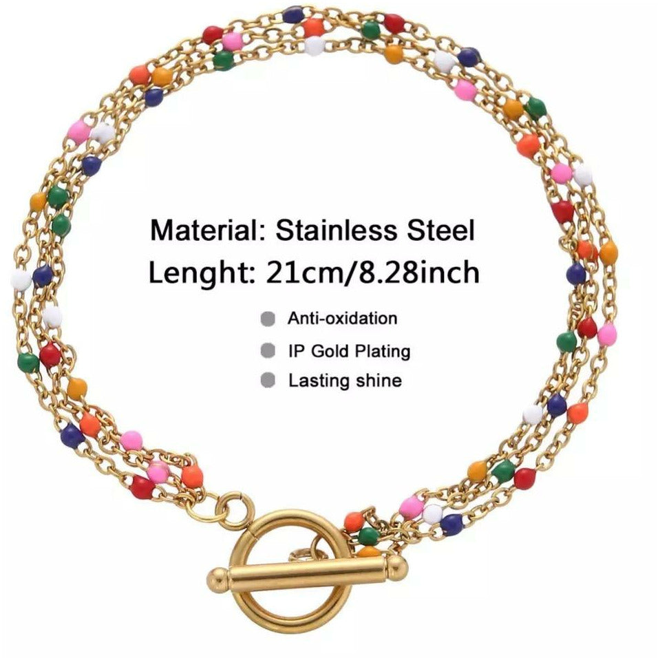 CandyLand Multicolor Layered Choker Necklace Set - Gold or Silver
