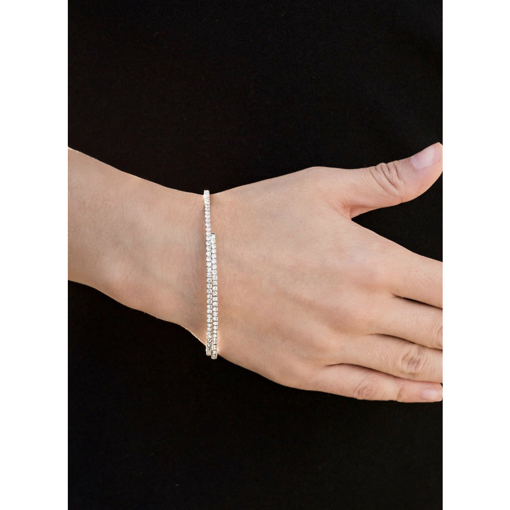 Stunning rhinestone encrusted double layer bracelet- silver