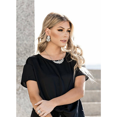 Elegant Silver Rhinestone Necklace, Earring and Ring Set - Sophisticated Statement Look 