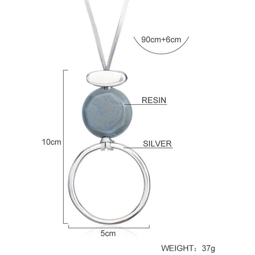 Sensa Long Circle Stone Pendant Necklace - Blue-Green